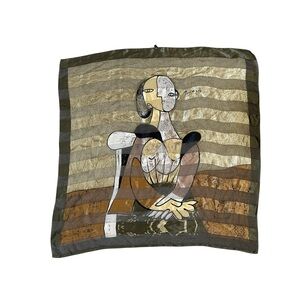Picasso Style Abstract Art Print Square Scarf 90cm Green Brown Korea Polyester